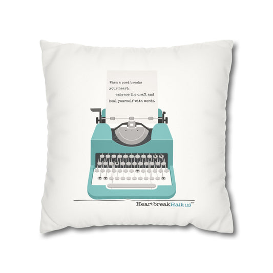 "Heal yourself with words." Faux Suede Square Pillowcase, Vintage Typewriter Design