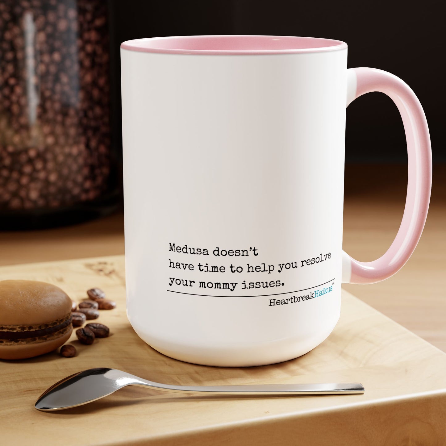 Two-Tone, Coffee Mug, 15oz - Dual-Sided Printing "Medusa and Your Mommy." #Medusa #Characters #Heartbreak #Divorce #Breakup