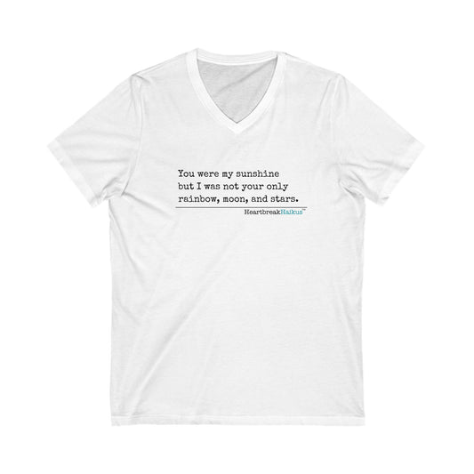 This T-shirt features a sentimental haiku, making it a perfect choice for someone going through a tough time. The lightweight fabric and stylish silhouette of this v-neck tee make it versatile for any season and setting. Ideal for those looking for a thou