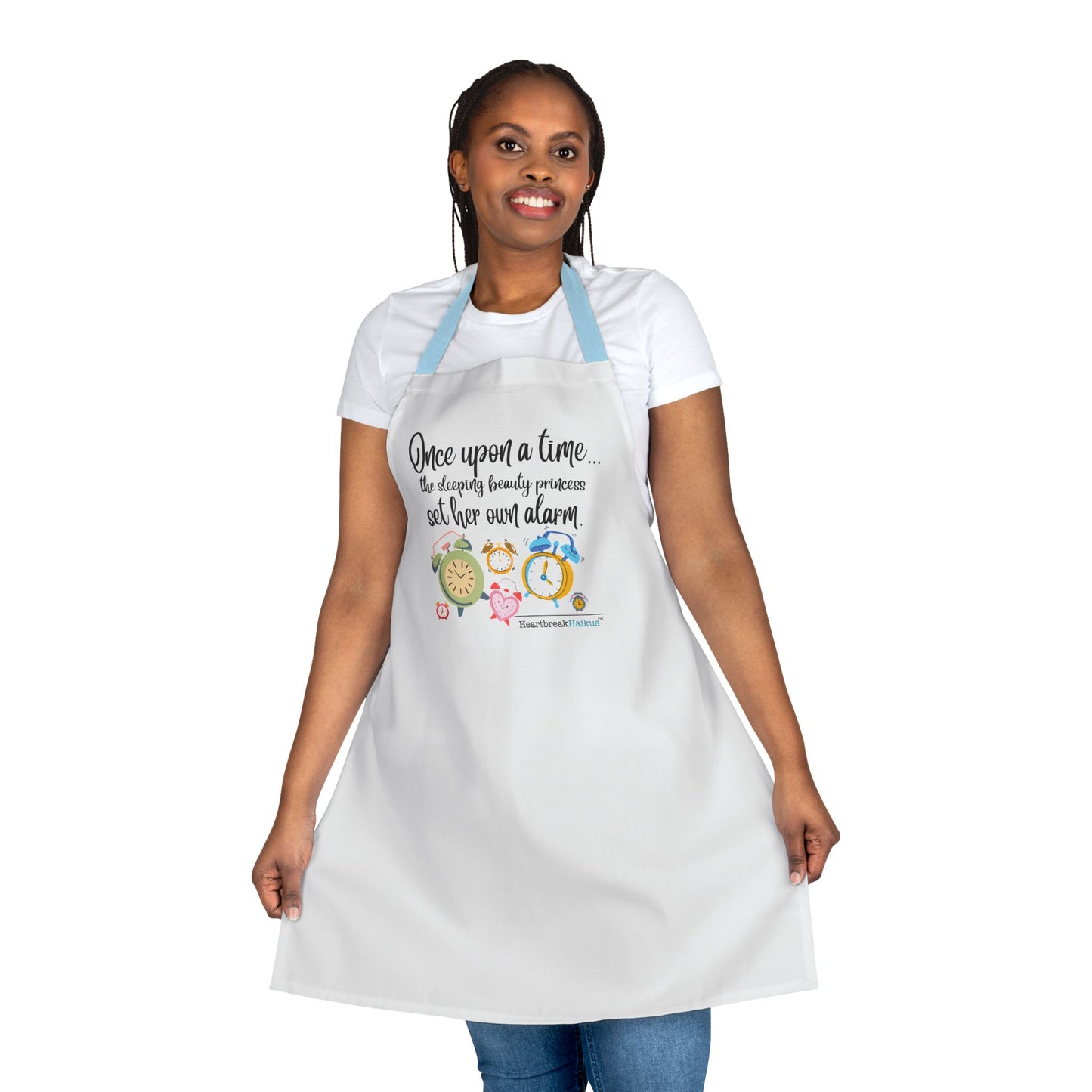 This apron comes with a tie-back closure to fit securely, a sewn-in care label for guesswork-free maintenance, and a highly durable 100% polyester canvas construction for top-tier durability. Comes with black, beige, blue, pink, or white strap color, and