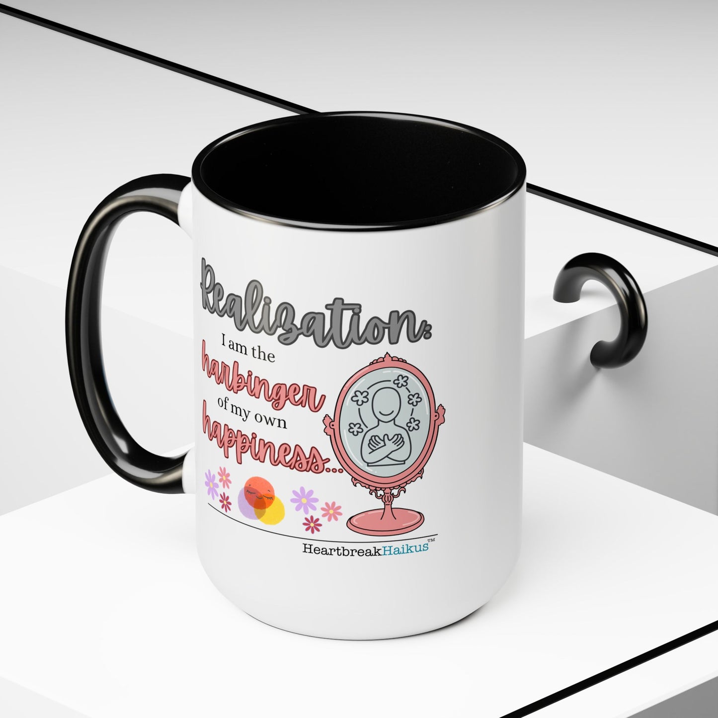 Two-Tone, Coffee Mug, 15oz - Dual-Sided Printing "...harbinger of happiness."