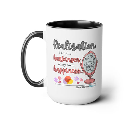 Two-Tone, Coffee Mug, 15oz - Dual-Sided Printing "...harbinger of happiness."