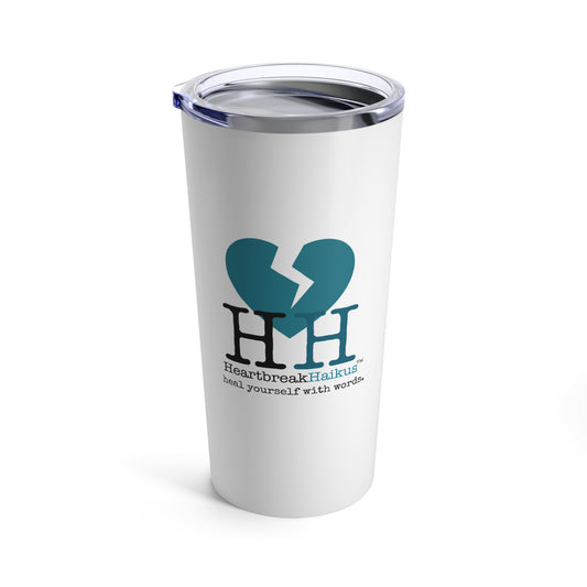 "...heal yourself with words." Hot and Cold Tumbler (20oz), dual-sided print, design and vintage typewriter