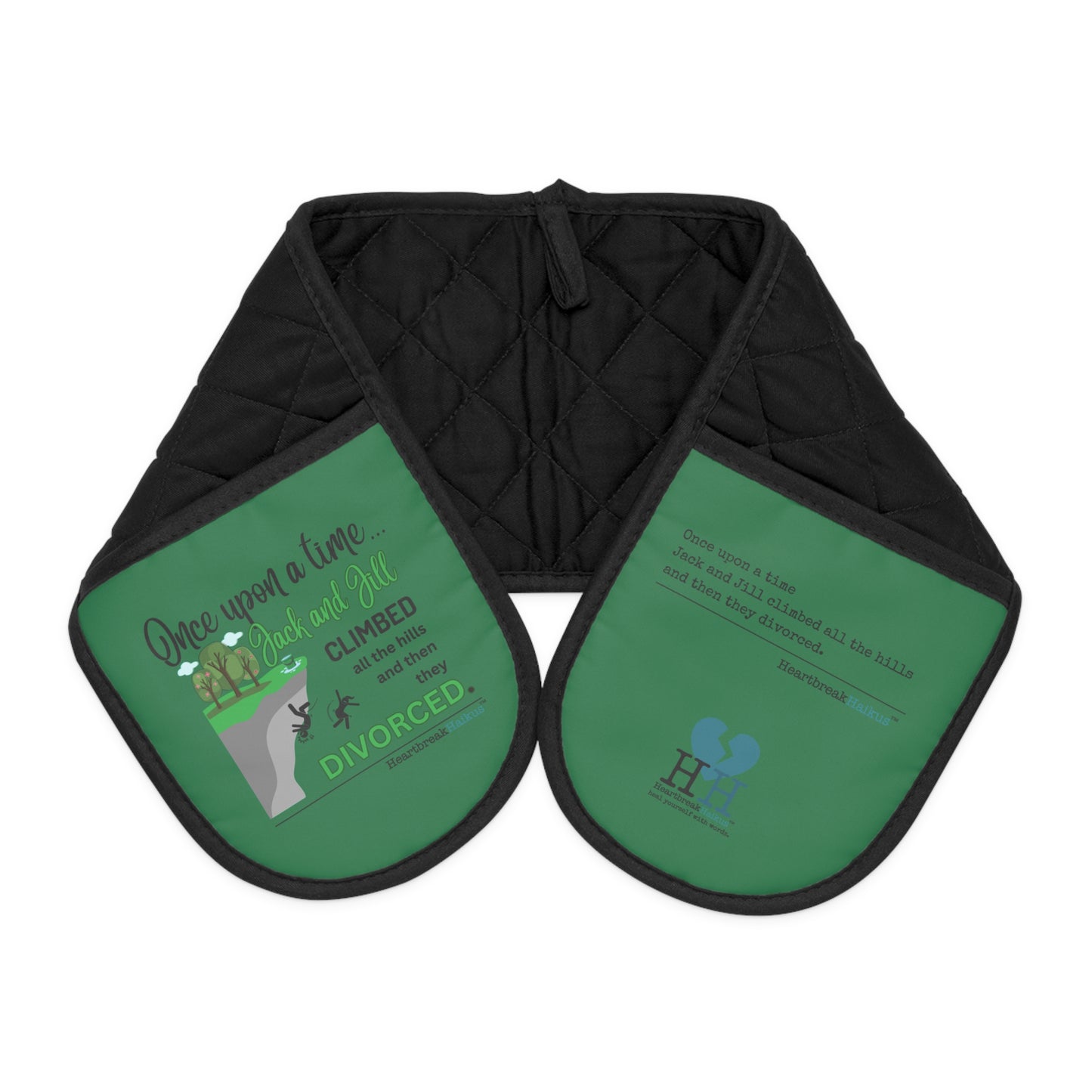 Jack and Jill Divorced Haiku. Connected Oven Mitts (Green)