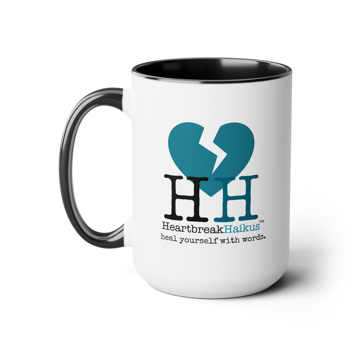 Two-Tone, Coffee Mug, 15oz - Dual-Sided Printing "...heal yourself with words."