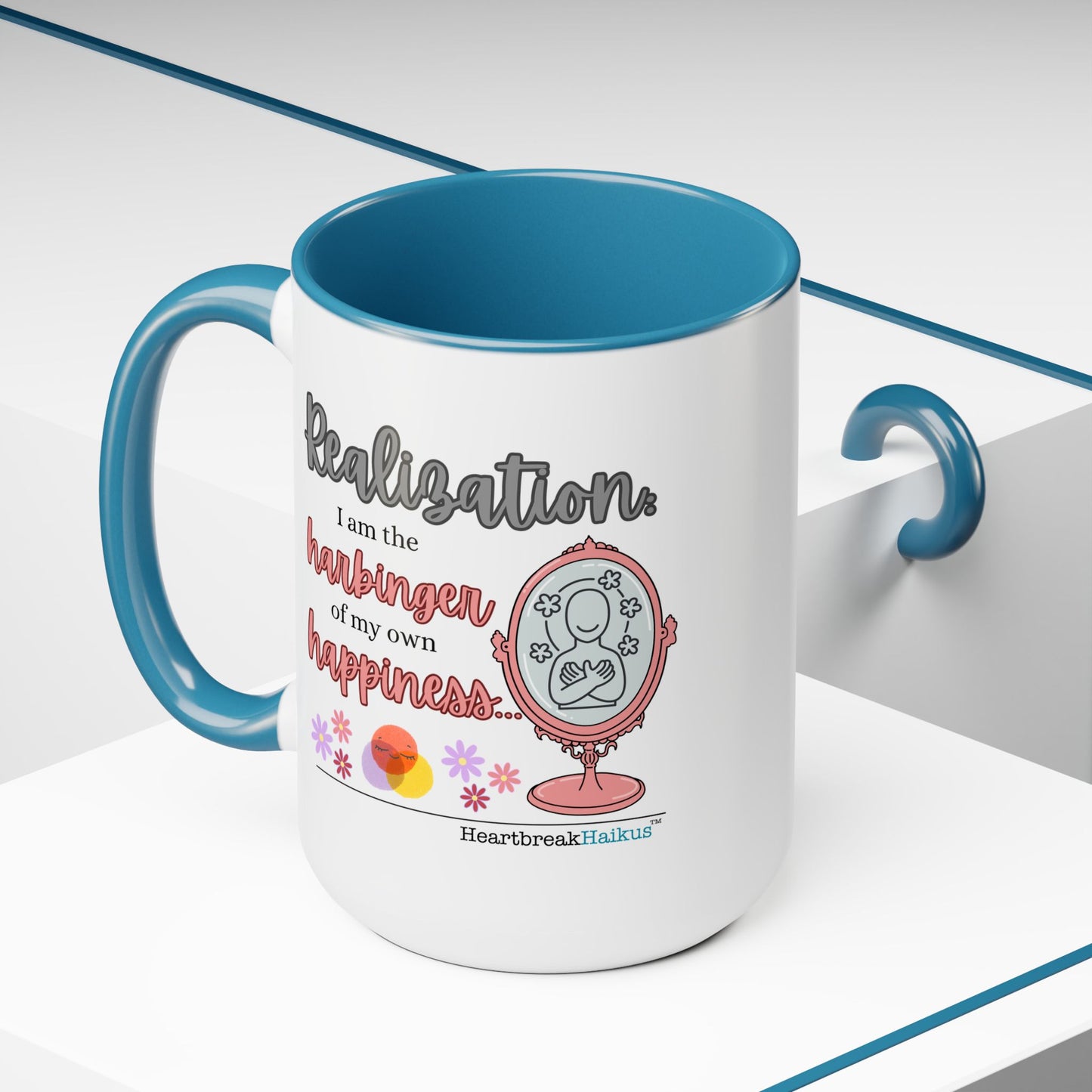 Two-Tone, Coffee Mug, 15oz - Dual-Sided Printing "...harbinger of happiness."